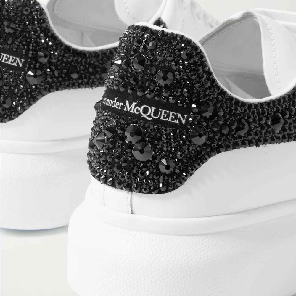 Alexander McQueen Black Crystal Embellished White Sneakers
